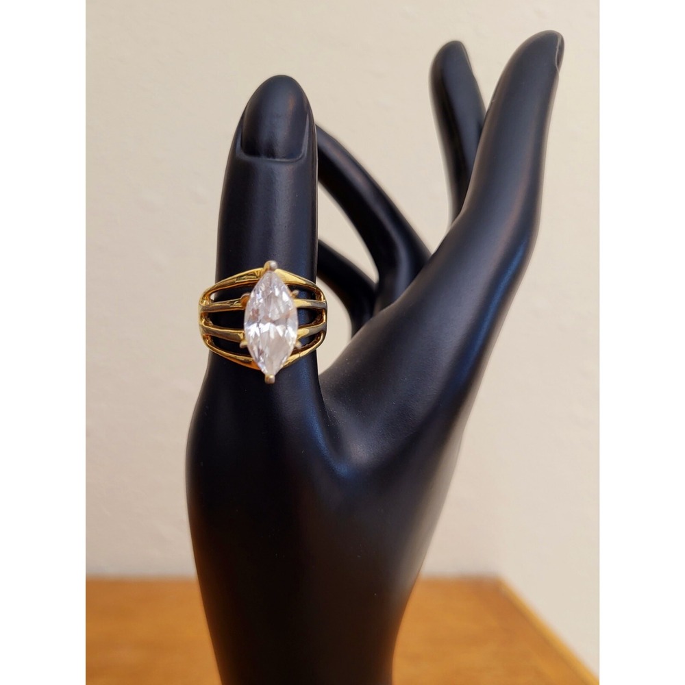 Vtg ESPO Ring Size 8 ~ 14K GF Gold Filled Electroplate Cubic Zirconia Marquise